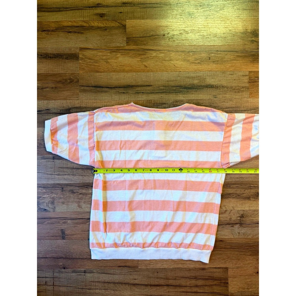 Vintage Knit Top Pink White Striped Henley Vintage Retro Short Sleeve Tee - Picture 3 of 4